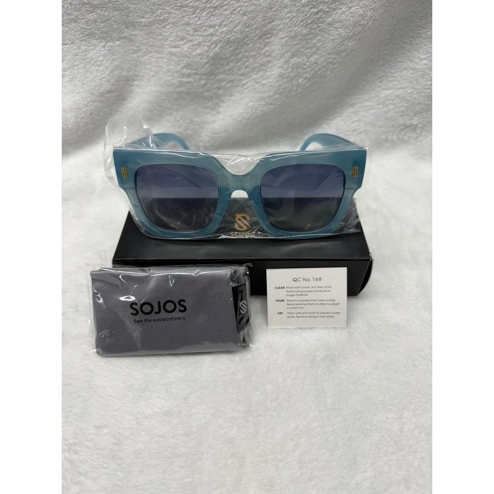 SOJOS Oversized Square Sunglasses Light Blue Acetate Frame
